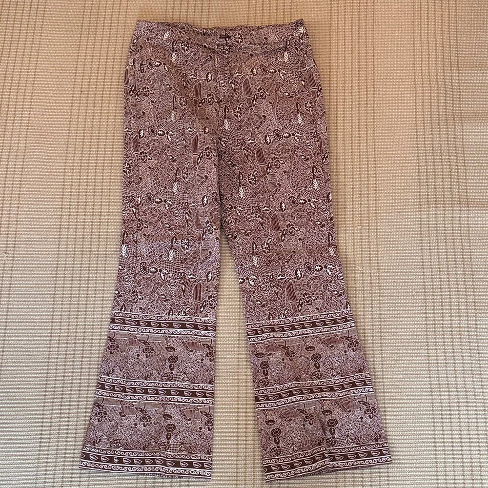 WORN ONCE Julia Amory Brown Printed Bell Pants in Coco Marbella